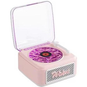 Resim Nostalji Mini Plak Görünümlü Radyolu Bluetooth Hoparlör 3d Ses Dalgası Retro Müzik Plak Pembe 