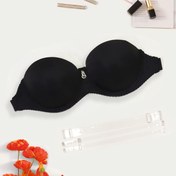 Resim Kadınların Siyah Askısız Slingback Sütyeni - Dikişsiz, Kalın Dolgulu, Sargılı, Şeffaf Omuz Askıları, Tam Kapsama İçin Sırtı Açık Tasarım, Parti Stili, Dolgusuz, Düz Renk 