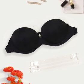 Resim Kadınların Siyah Askısız Slingback Sütyeni - Dikişsiz, Kalın Dolgulu, Sargılı, Şeffaf Omuz Askıları, Tam Kapsama İçin Sırtı Açık Tasarım, Parti Stili, Dolgusuz, Düz Renk 