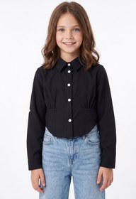 Resim Fulla Moda Basic Beli Gipeli Crop Kız Çocuk Gömlek 