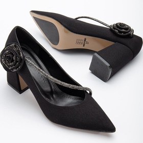 Resim Saten Çapraz Taş Detaylı Siyah Kadın Kalın Topuk Stiletto-2532-sıyah Siyah 