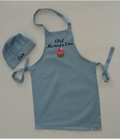 Resim İsimli Cupcake Çocuk Mutfak Etkinlik Ana Okulu Önlüğü Su İtici Leke Tutmaz Kumaş 0- 14 Yaş Mavi 