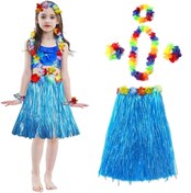 Resim Nessiworld Adult and Child Compatible Hawaii Luau Aloha Blue Tassel Skirt Necklace Crown and 2 Bracelet Set 