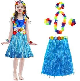 Resim Nessiworld Adult and Child Compatible Hawaii Luau Aloha Blue Tassel Skirt Necklace Crown and 2 Bracelet Set 