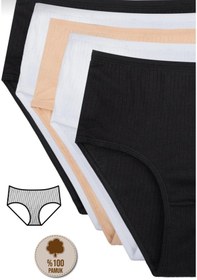 Resim Qulothes Kadın Fitilli Ribana Pamuklu Külot / Kaşkorse Pamuklu Külot 5'li Paket Çok Renkli 