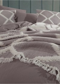 Resim Dantela Garcia Çift Kişilik Yatak Örtüsü+ Nevresim Seti- Bej Bej 