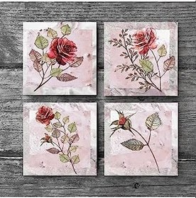 Resim Gül Çiçek Taş Bardak Altlığı Seti - 4 Parça - Dekoratif, Rustik Mutfak Aksesuarı, 10x10 cm, Kaydırmaz Tabanlı, Şık ve Dayanıklı SC235 