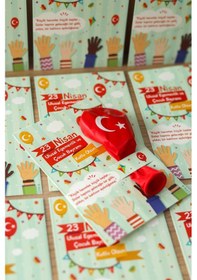 Resim 10 Adet Balon ve 23 Nisan Tebrik Kartı 10'lu Set Türk Bayraklı Balon 