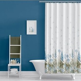 Resim Banyo Perdesi 2558 2x110x200, Perde Borusu Askı Aparatı Köşe Boru Beyaz Hediyeli, Duş Perdesi Seti 