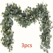 Resim 3 Adet Yapay Okaliptüs Çelenk Beyaz Çiçeklerle - 177.8cm Sahte Yeşillik Sarmalları Düğün, Parti, Ev Dekoru İçin - Tüm Mevsimler ve Çeşitli Oda Tipleri İçin Çok Yönlü Asılabilir Plastik Bitkiler - Konteyner Dahil Değildir, Ev Dekoru için Yapay Bitkiler 