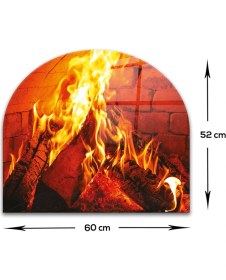 Resim Decorita Cam Ocak Arkası Koruyucu | Oval Şekilli | Odun Ateşi | 52CM x 60CM 