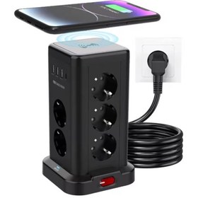 Resim Wp711 Akım Korumalı Priz Kablosuz Şarj İstasyonu 11x Soket 3x Usb 1xtype-c Kablolu Grup Priz 