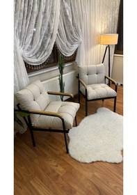 Resim Modern Style Home Modern Levent Balkon, Bahçe, Cafe - Metal Kanepe Koltuk Takımı 2 Tekli Krem Modernk046 Krem 