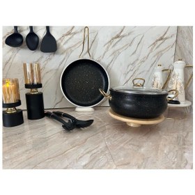 Resim 3 Parça 24 Cm Siyah Güveç Tencere Seti Gold Kulp Siyah 