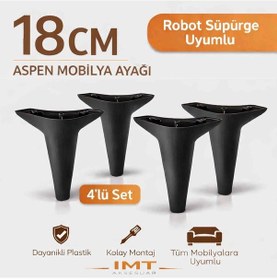 Resim Aspen 18 Cm Siyah 4'lü Set Koltuk Baza Dolap Tv Ünitesi Yatak Odası Konsol Ayağı Siyah 