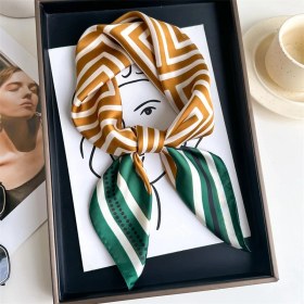 Resim Fernca1 Çizgili Eşarp Ipek Eşarp 70CM Küçük Kare Kafa Bandı Saç Türbanı Kravat Çanta (Yurt Dışından) 