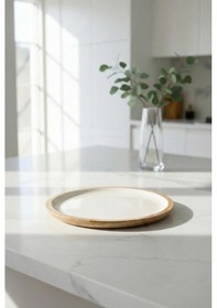 Resim Agacı Servis Tabağı & Sunum Tabağı 25 Cm Krem Açık Mavi 