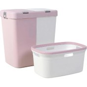 Resim Geseus Motek Ikili Kirli Çamaşır Sepeti ve Çamaşır Selesi Ikili Set Çeyiz Seti Pembe+Pudra 