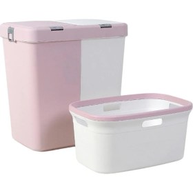 Resim Geseus Motek Ikili Kirli Çamaşır Sepeti ve Çamaşır Selesi Ikili Set Çeyiz Seti Pembe+Pudra 