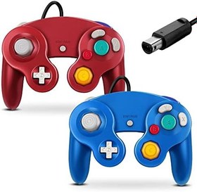Resim FIOTOK Gamecube Controller, Wii Nintendo Gamecube için Klasik Kablolu Kumanda (Mavi ve Kırmızı-2 Paket) 