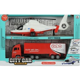 Resim Cıty Car Helikopter Ve Kamyon 2 Li Araç Seti Kırmızı Kamyon 