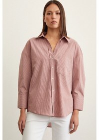 Resim Never More Çizgili Oversize Gömlek Gül Kurusu Gülkurusu 