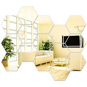 Resim Gajeena Gümüş Ve Altın Renkli Akrilik Ayna Duvar Sticker - 15 Adet Paketli Hexagon Desenli Mat Boyalı Uv Baskılı 