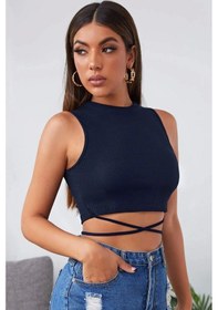 Resim İmoda Kadın Lacivert Çapraz Bağlamalı Crop Top Büstiyer Çok Renkli 