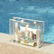 Resim Şeffaf Büyük Kapasiteli Plaj Çantası, Düğme Kapatma, Tatil, Yüzme ve Fitness Mayo Saklama Çantası için Uygun, Şeffaf Beyaz 