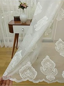 Resim Damask Desenli Özel Örme Dokulu Tül Perde, 350x260, Sık Pile, 1/3 
