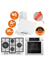 Resim Ferre FryART & SilentArt Bivo Sessiz Beyaz Ankastre Set (D064-SA + QEP63CB +ED076-WFA Wok) 