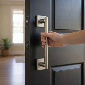 Resim Nzb Çekme Kol Kare Rozetli 20 cm Saten Renk Metal Gövde Şık Modern Dayanıklı Kapak ve Dolap Kulpu 