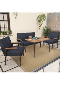 Resim Mygusi Hayal Balkon, Bahçe, Cafe, Teras - Metal Kanepe Koltuk Takımı - 2+1+1 Masali Lacivert 