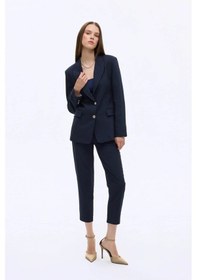 Resim Quzu Kapak Cepli Düz Kesim Düğmeli Lacivert Kadın Blazer Ceket Ckt00923 Lacivert 