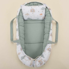 Resim Babynest ve Yastık - Çift Taraflı - Yeşil Petek - Yeşil Gökkuşağı 