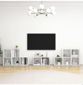 Resim Alev Kitaplıklı Televizyon Sehpası Ünites 240 Cm 12 Raflı Beyaz 