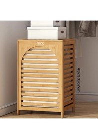 Resim Kalın Ahşap Bambu Kirli Çamaşır Sepeti Kumaş Çantalı Sepet 43x33x67cm 5468 Çok Renkli 
