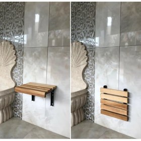 Resim Ahşap Duvara Monte Katlanabilir Engelli Duş Taburesi Meşe 32X37.5 