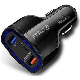 Resim Xindoker Siyah Araç Şarj Cihazı, Çift Usb Ve Type-c Arayüzü, Qc3.0 Hızlı Şarj, 12-24v Giriş, 5v/3.1a Çıkış 