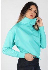 Resim Kadın 2 İplik Degaje Yaka Sweatshirt Turkuaz 