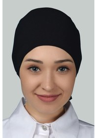 Resim Altobeh Kadın Pratik Dikişsiz Bağcıklı Kaymayan Tesettür Penye Bone - Siyah 