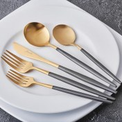 Resim Jumbo Colors 30 Parça Siyah Mat Altın 6 Kişilik Çatal Kaşık Bıçak Seti 