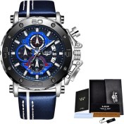 Resim Hanyang Gümüş Mavi Lıge 2022 Yeni Iş Deri Erkek Saatler Top Marka Lüks Kuvars Izle Erkekler Için Su Geçirmez Spor Büyük Arama Askeri Kol Saati (Yurt Dışından) 