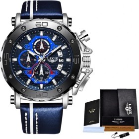 Resim Hanyang Gümüş Mavi Lıge 2022 Yeni Iş Deri Erkek Saatler Top Marka Lüks Kuvars Izle Erkekler Için Su Geçirmez Spor Büyük Arama Askeri Kol Saati (Yurt Dışından) 