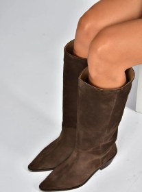 Resim V654082102 Kahverengi Hakiki Deri Süet Kalın Topuklu Kadın Çizme Kahverengi-süet 