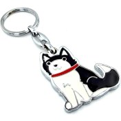Resim Solfera Husky Köpek Kırmızı Tasma Metal Anahtarlık KC982 