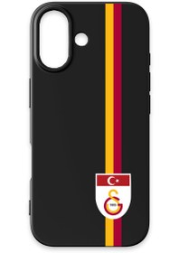 Resim Galatasaray Parçalı Şerit Bayrak Arma Siyah Silikon Telefon Kılıfı - iPhone 16 