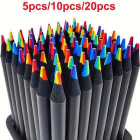 Resim Brutfuner 5/10/20 Adet, Keskin Olmayan Gökkuşağı Su Çözünebilir Ahşap Kalem - 7'li Siyah Ahşap Konsantrik Renkli Pastel - Profesyonel Sanat Kullanımı İçin 