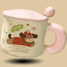 Resim Tosont Sevimli Karikatür Köpek Yavrusu Seramik Dak Yüksek Değerli Kupa Dak Kapaklı Kaşık Su Dağı Doğum Günü Hediyesi Kız Çocukları (Yurt Dışından) 