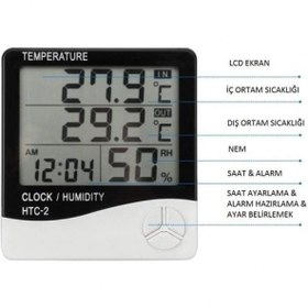 Resim Htc-2 Masa Termometre Dijital Nem Ölçer Sıcaklık Isı Alarm Pil A34 